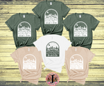 Load image into Gallery viewer, GLAMPING - CAMP BACHELORETTE - LAKE - MOUNTAIN GROUP TRIP -  THEMED BACHELORETTE T-SHIRT
