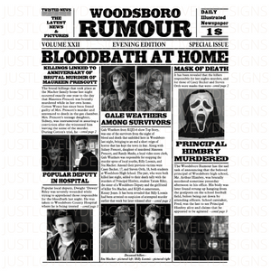 Woodsboro Rumour Newspaper Article , Ghostface - Sublimation Bella + Canvas Unisex T-Shirt