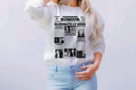 Load image into Gallery viewer, Woodsboro Rumour Newspaper Article , Ghostface - Sublimation Crewneck Sweatshirt
