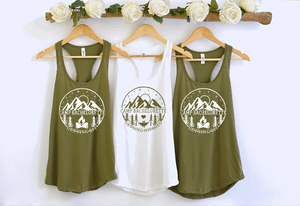 CAMP BACHELORETTE - GLAMPING - MOUNTAIN TRIP -  THEMED BACHELORETTE RACERBACK FITTED TANK TOP