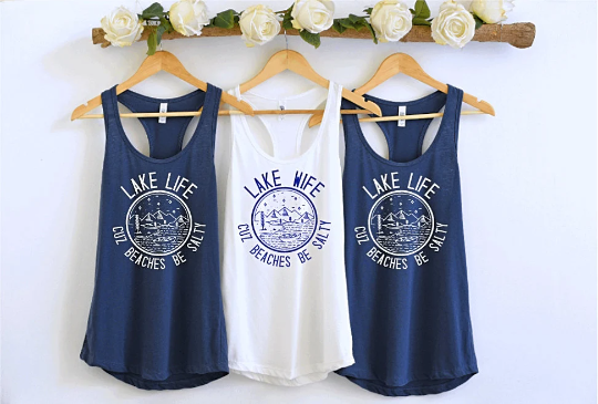 LAKE LIFE / WIFE - BEACHES BE SALTY -  THEMED BACHELORETTE RACERBACK FITTED TANK TOP