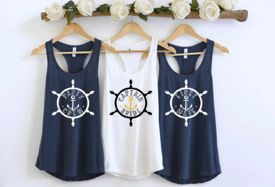 NAUTICAL SAILING - BOAT - TROPICAL VACATION - GIRLS BEACH TRIP -  THEMED BACHELORETTE RACERBACK FITTED TANK TOP